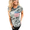 T-shirt con bandiera americana stampata mimetica moda casual estate manica corta O collo top magliette Femme