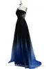 2022 Ombre Gradiant Color Evening Dress One shoulder Empire Waist Chiffon Black Royal Blue Designer Long Cheap Prom Formal Special Occasion