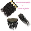 Braziliaanse Virgin Hair Rechte bundels met sluitingen 8A Onverwerkte Lichaam Wave Menselijk Haarbundels met Frontale Kinky Water Diepe Wave Weeft