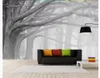 Al por mayor-Personalizada foto mural de la pared papel pintado Retro nostálgico moderno en blanco y negro bosque árbol grande arte tv fondo de la pared decoración del hogar