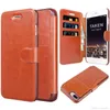 För iPhone 6 8 7 Plus Läder Plånbok Väska med kort Slot Metal Magnetisk Slim Fit Heavy Duty Pu Flip Case Brown