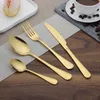 Nowe złoto sztućce łyżka rozwidlenia nóż łyżka do herbaty Matte Gold Ze Stali Nierdzewnej Food Silverware Obiad Naczynie