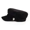 Mode Solid Visor Militärhatt Höst och Vinter Vintage Wool Patchwork Beret Cap för Kvinnor England Style Flat Cap