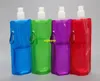 200 pçs / lote 480 ml portátil reutilizável garrafa de água reutilizável com mosquetão para esportes ao ar livre sacos de viagem de dobramento