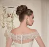 Elegante kant bruiloft bolero jas bateau nek 3/4 mouwen appliques tule bruids jas cap sleeves bruiloft accessoires overdekte knoppen