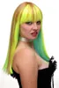 Pruik Cosplay Lichtblauw Neon Groen Blond Disco Glam Fringe Lang 55cm GFW2201