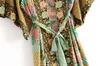 Boho Floral Print Vintage etniczne Chic Bat Rękawem Loose Kimono Sukienki Kobiety V Neck Summer Split Maxi Dress 2018 Vestidos # N188