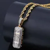 Hip Hop Iced Out Gold Color Plated Micro Paved Zircon Pill ID Bar Square Pendant Necklace Bling Jewelry for Women Girl