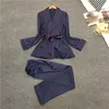 женские пижамы наборы +2018 женщин Silk Satin Пижамы Комплекты Повседневный Пижамы с длинными рукавами Nightgowns Длинные штаны пижамы