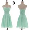 Estilos mistos plissados ​​Curto Chiffon país dama de honra vestidos de menta verde joelho comprimento casamento dama de honra vestidos 100% reais fotos