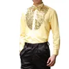 Abiti da ballo da uomo a maniche lunghe da uomo Costumi da ballo latino Camicia con paillettes in misto cotone Tango moderno Abbigliamento rumba