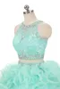 Mint verde quinceanera dress duas peças curtas vestidos de baile com destacável trem lace vestido de festa vestidos de baile