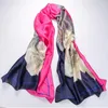 1pcs White Flowers Green Leaves Dark Purple Scarves Women's Fashion Satin Oil Painting Long Wrap Shawl Beach Silk Scarf 160X50cm