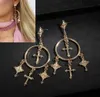 new hot European and American fashion retro exaggerated style earring alloy carved cross fringed earrings stylish classic exquisite