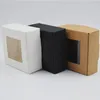 4 Sizes folding black Kraft white paper box with PVC plastic window gift packaging supplies party cake baking candy box 100pcs