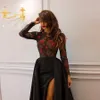 2018 YouSef Aljasmi Arabic Black Prom Vestres de manga longa Vestido lateral de vestido noturno vestido de festa formal de festa floral 3D