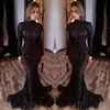 2020 Sparkly Cheap Black Sequined Lace Evening Dresses High Neck Long Sleeves Floor Length Mermaid Prom Party Dresses Formal Evening Gowns