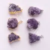 Naturalny Ametyst Druzy Klaster Wisiorek Złoty Zanurzony Amethyst Druze Posrebrzany Purpurowy Amethyst Geode Surowy Freeform Gemstone Point Wisiorek