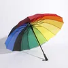 Darmowa Wysyłka 40 sztuk / partia Rainbow Parasol Duży długie rękojeść prosty kolorowy parasol męski kobieta słoneczny i deszczowy parasol