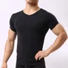 Undershirts camisas puras homens shorts mangas ultra-fino apertado camiseta gelo seda fino cetim macio roupa interior ternos transparente gay unde242f