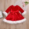 Bebek kızlar Noel Altın kadife elbise çocuk Noel yay kemer prenses elbiseler İlkbahar Sonbahar Moda butik Çocuk Giyim C5439