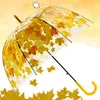 Newest Transparent PVC Mushroom Umbrellas Green Printed Leaves Rain Clear Leaf Bubble Umbrella XL1894580800