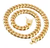 14mm Mężczyźni Cuban Miami Link Chain 18k Yellow Gold Stainless Stainless Lad Diamond Clop Naszyjnik 24 "