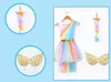 New Kid Bebés Meninas do arco-íris saia tutu Unicorn Headband 3 Pcs / lot Outfits Partido Mostra Execute Saia Vestido + asa + Headhend Set