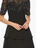 Czarna długość kolana Matka panny młodej Sukienki Tanie Krótkie Rękawy Koraliki Koronki Appliqued Suknie wieczorowe Plus Size Formalna sukienka