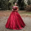 Borgonha vestido de baile vermelho escuro vestidos de casamento fora do ombro mangas compridas cetim renda apliques flores frisado plus size formal nupcial 3773736