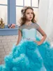 Princesse Fleur Filles Robes 2018 avec Sash Mouche Nuage Nuage Niveaux Couches Ballgown Première Robe de Communion pour Petite Fille Balayage Train