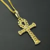 Hiphop Halsband för kvinnor Ny kopparmikro-inställning Zircon Ankh Key Pendant Full Diamond Cuban Chain Cross grossist