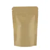 Alta calidad 100 Uds. Paquete de pie impermeable bolsas con cierre de cremallera bolsas de almacenamiento de papel Kraft marrón con muesca rasgadura con ventana