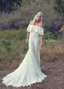 Off Shoulder Sexy Country Style Bohemian Beach Wedding Dresses Lace Applique Wedding Bridal Gowns Backless Sweep Train Boho Wedding Dress