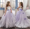 Красивые фиолетовые и белые цветочные девочки платья с бисером кружева с бисером