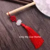 Natural Jade Lotus Hand Fan Tassel Charm Chinese knot Accessories Folding Fan Decoration Pendant DIY Bag Car Hanging