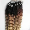 T1B613 Blond ombre ludzkie włosy afro perwersyjne Micro Loop Pierścień Pierścień Ekwensje 100 gpcs Kurly Micro Bead Hair Extensions4999548
