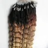 T1B613 Blond ombre mänskligt hår Afro Kinky Curly Micro Loop Ring Hårförlängningar 100 gpcs Curly Micro Bead Hair Extensions4999548