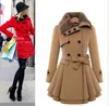 Big Size Women Slim Long Sleeve Coat Double Breasted Coat Thick Coat + Belt