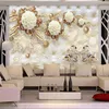 Custom Photo Wallpaper 3D Fresco Wall paper Sticker 3d Luxury Gold White Flower Soft Bag Globe Jewelry TV Background