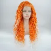 Iwona Haar lockige lange orange Wurzel weiße Ombre Perücke 18 # 3200/1001 halbe Hand gebunden hitzebeständige synthetische Lace Front Perücken