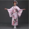 Blauer japanischer nationaler Damen-Kimono aus Seide, Yukata mit Obi, Neuheit-Abendkleid, Cosplay, Halloween-Kostüm, Blumenmuster, Einheitsgröße JK068