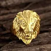 Mode Rock Roll Hip-Hop Ornaments Överbelastning Lion's Head Titanium Stål Rostfritt Stål Punk Man Guld Ring Vit Guld Ring Storlek US 6-14