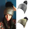 6 Cores de Lantejoulas de Poliéster Stripe Pom Pom Chapéus de Inverno Adulto Crianças Chapéus Gorros Cabido Chapéu De Polo de Luxo Chapéus Tampas Do Crânio Mais Quente