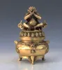 Kinesisk mässing handarbete snidat gud Buddha rökelse brännare lock