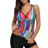 Womens Swimsuits 줄무늬 경주 백팩 Boyshort 수영복으로 브라질 인쇄 2pcs Tankini 수영복 Traje de Bano de Las Mujeres