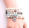 Jln yoga 108 malas budismo pulseira moda vida árvore lótus om buda charme contas amazonita yoga meditação multi camada pulseira258n