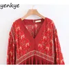 2018 femmes rouge Vintage imprimé fleuri vacances Boho Blouse dame col en V manches chauve-souris Blouses décontractées chemise été hauts LJPZ871