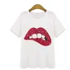 Summer Märke T-shirt Kvinnor Tops T-shirt Broderi Lips Bomull Kortärmad Tshirt Kvinnor Toppar Tees