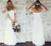 En linje från axelstranden Bröllopsklänningar Korta ärmar Strapless Lace Boho Bröllopsklänning Golvlängd Anpassad Bohemian Bridal Gowns